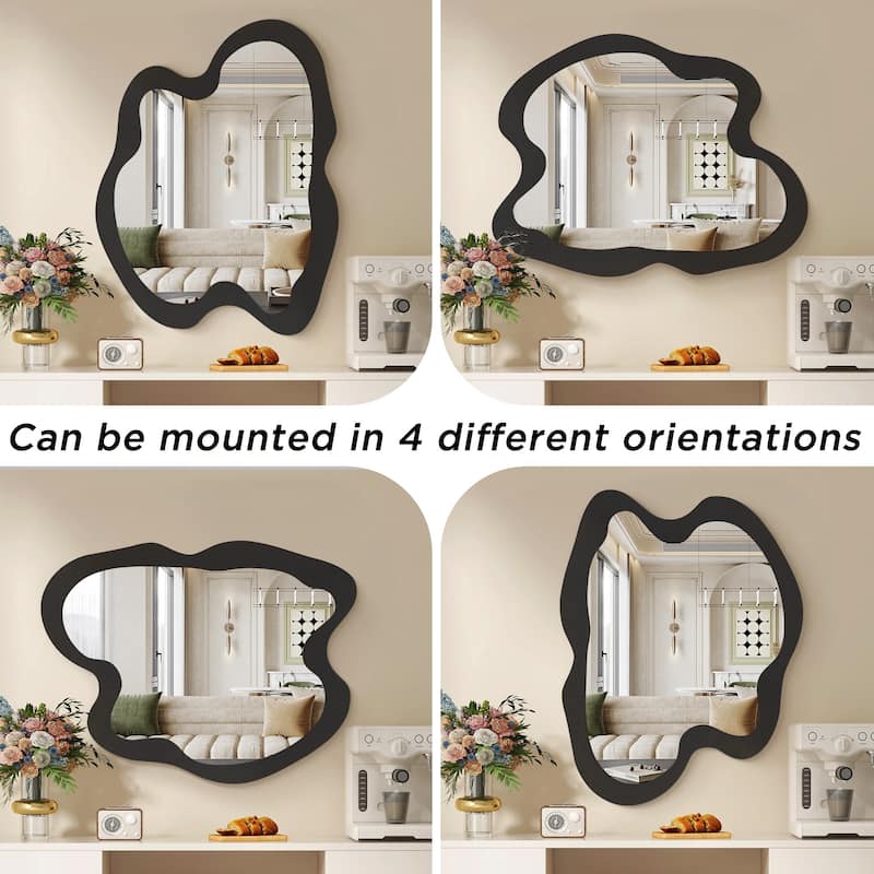 Wood Frame Decorative Asymmetrical Mirror Irregular Wall Mirror