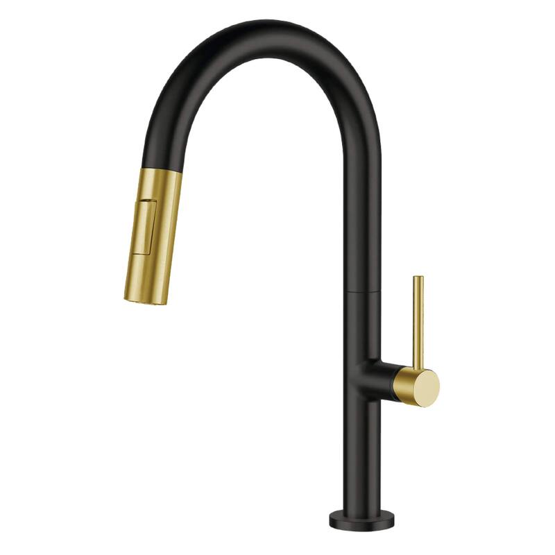 Fine Fixtures Pull Down Single Handle Kitchen Faucet - Black - Satin Brass