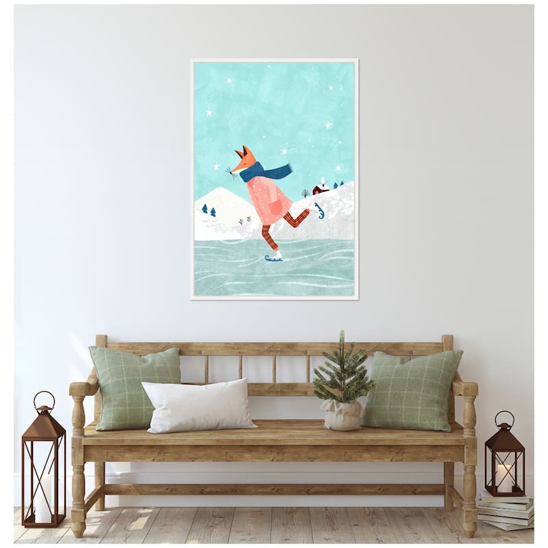 Kate and Laurel Sylvie Framed Canvas Skating Fox by Tania Garcia