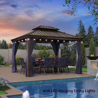PURPLE LEAF Outdoor Hardtop Gazebo with Bronze Aluminum Frame Galvanized Steel Roof, Bulbs included