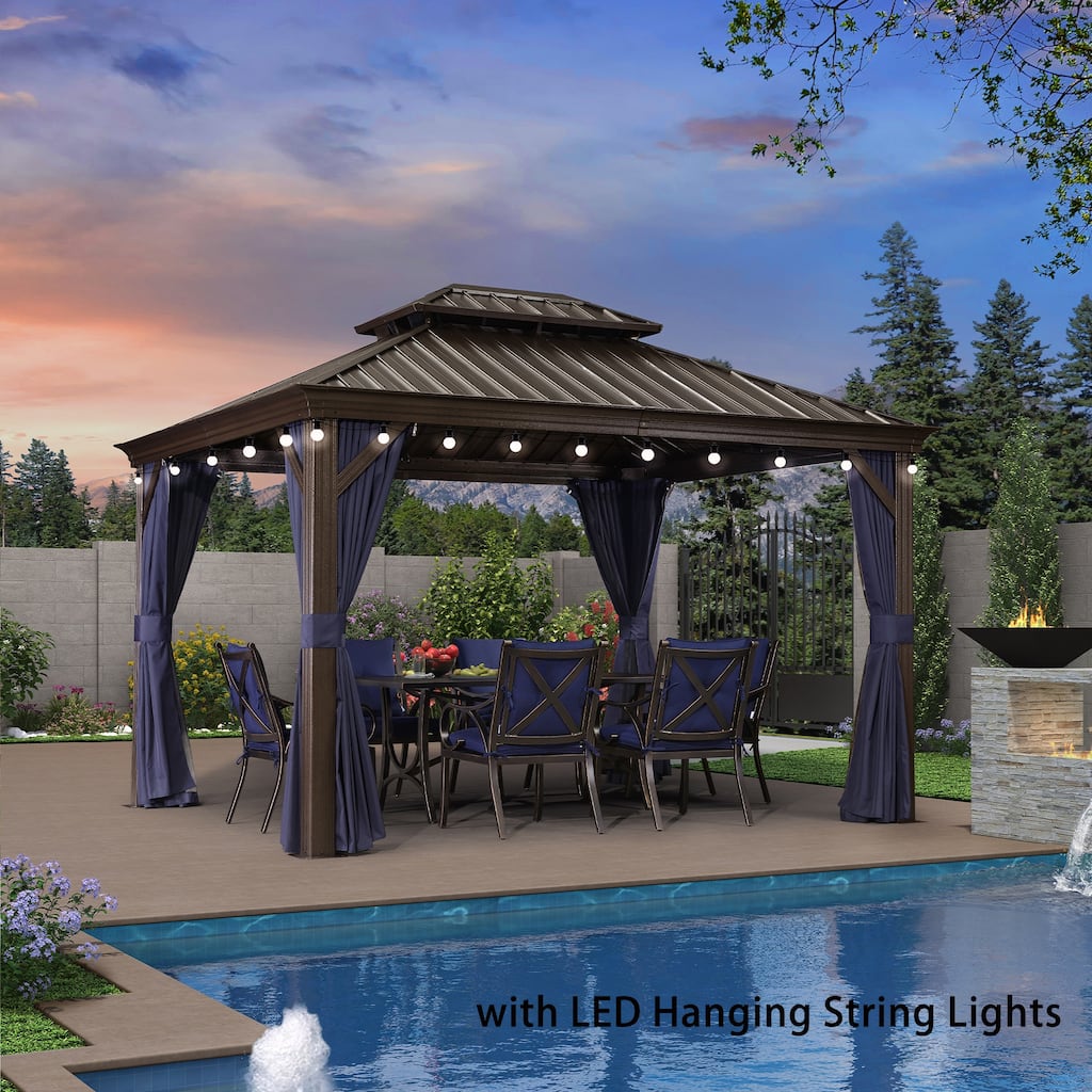 PURPLE LEAF Outdoor Hardtop Gazebo with Bronze Aluminum Frame Galvanized Steel Roof, Bulbs included