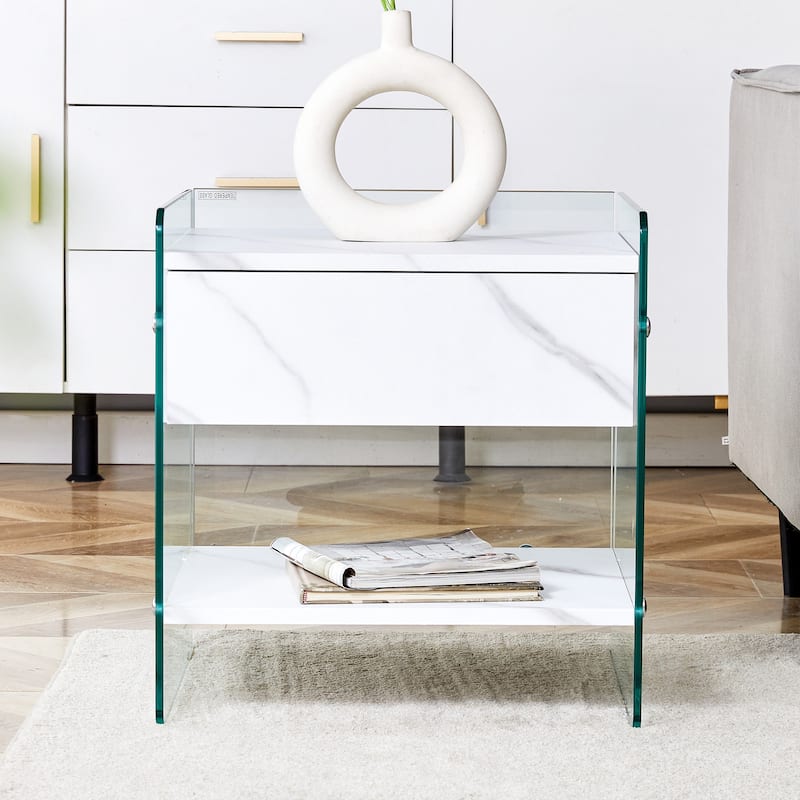 Bedside Table With Drawers - Transparent,White