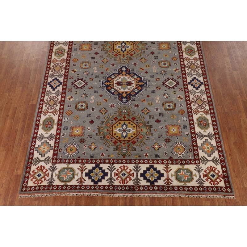 Geometric Kazak Oriental Area Rug Handmade Wool Carpet - 8'0" x 10'1"
