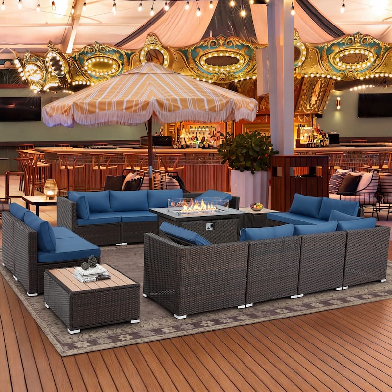 12-Person Patio Conversation Set with Fire Pit Table, All-Weather Wicker Outdoor Furniture
