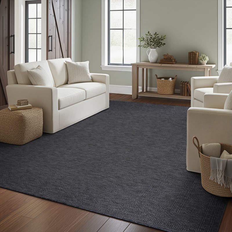 Alameda Solid Color Medallion Machine Washable Indoor Area Rug