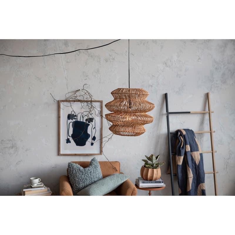 Woven Rattan Sculptural Pendant Light - 15.8"L x 15.8"W x 15.8"H