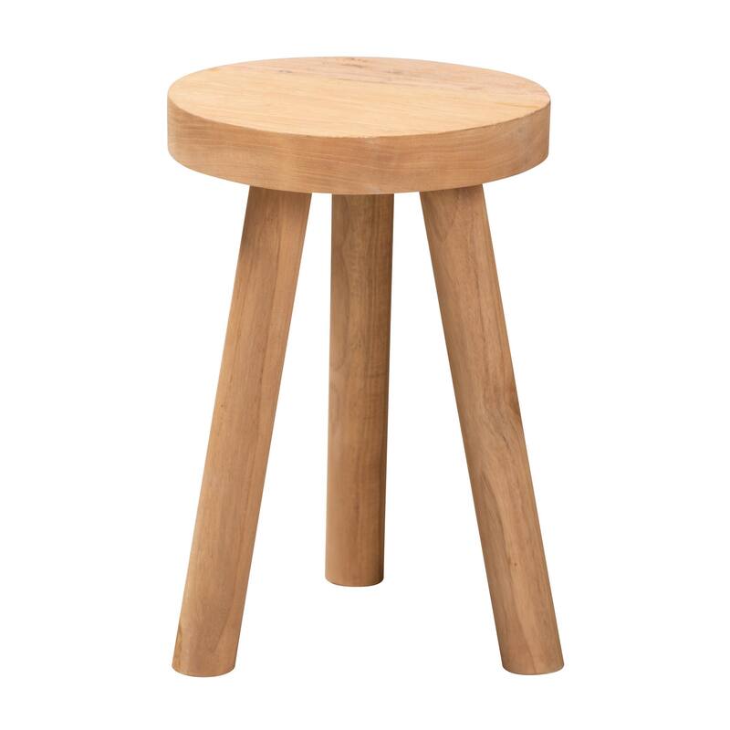 Terah Mid-Century Modern Natural Brown Teak Wood Ottoman Footstool