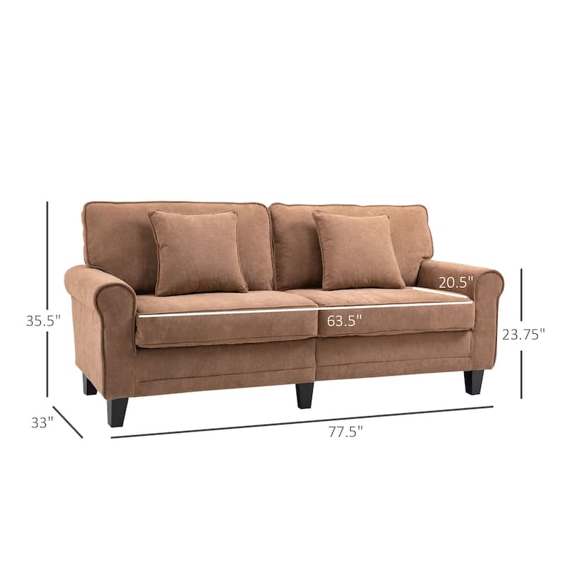 HOMCOM Modern Classic 3-Seater Sofa Corduroy Fabric Couch with Pine Wood Legs, Rolled Arms for Living Room, Light Brown