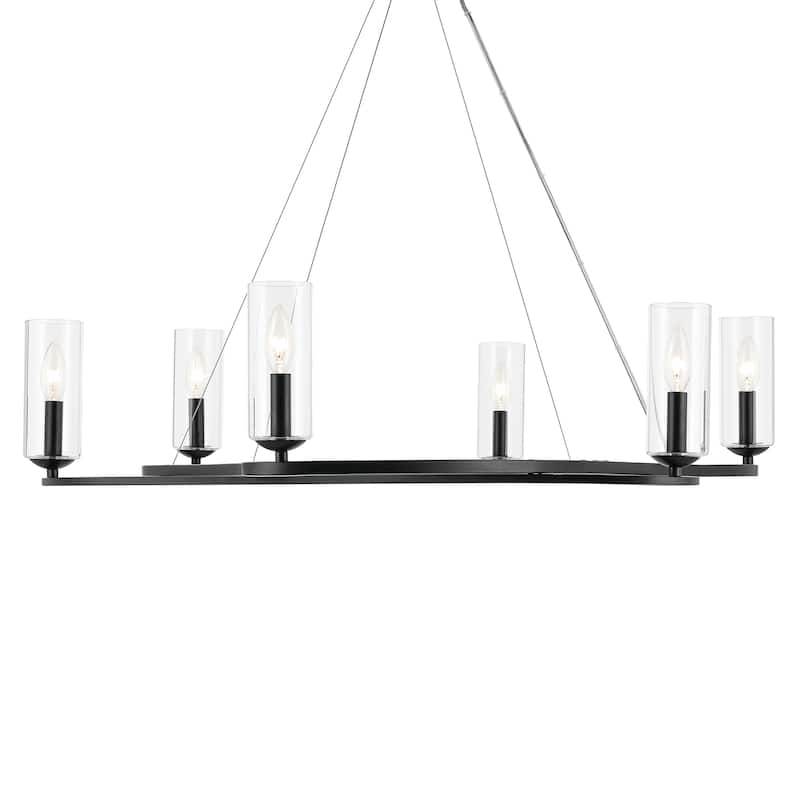 Harpin 37.75 Inch 6 Light Chandelier with Clear Glass in Black