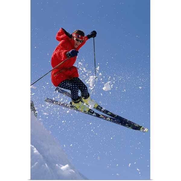 "Person downhill skiing in mid air" Poster Print
