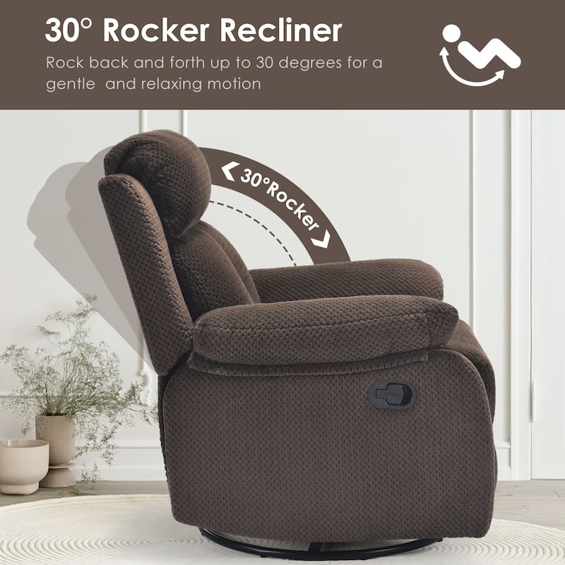 Recliner Chair with 360° Swivel, Soft Cushion Seat Rocker Accent Chair, Lounge Chaise Chair with Footrest