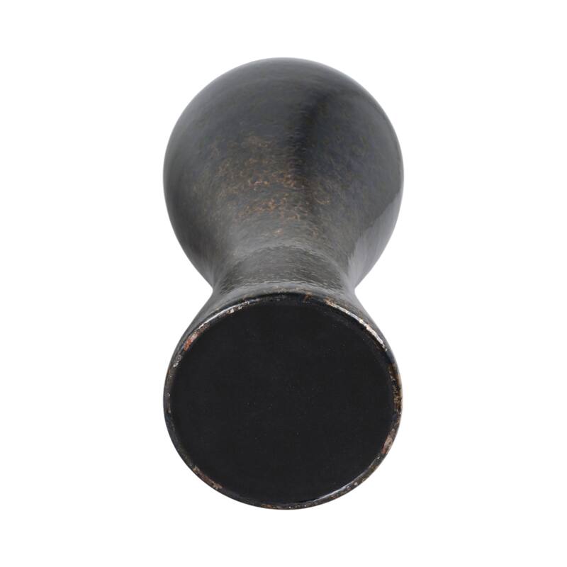 Glass Vase with Modern Sculptural Metal Brass Accent and Stone Detail