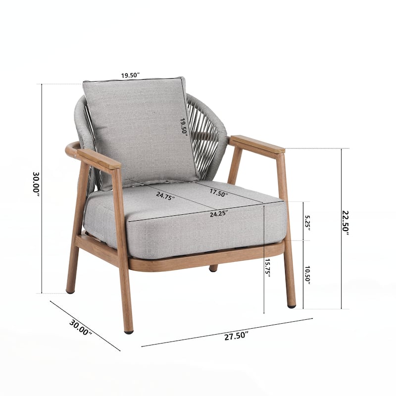 Set of 2 Outdoor Rope Club Chair, Teak Finished