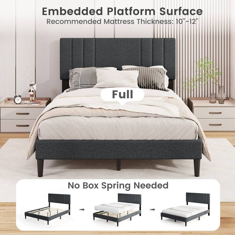 Gymax Twin / Full / Queen Size Bed Frame w/ Vertical Channel Tufted