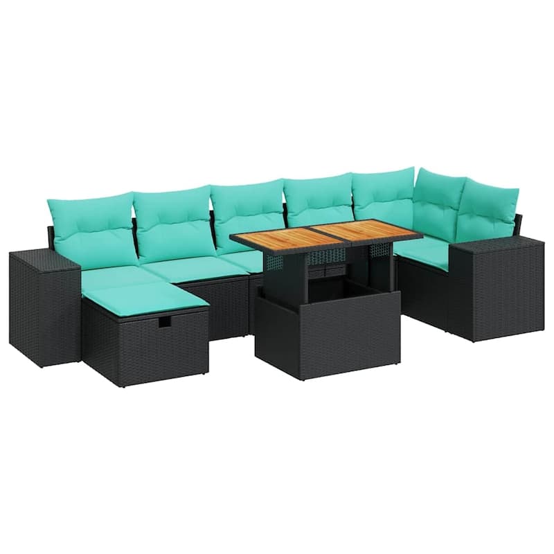 vidaXL 8 Piece Patio Sofa Set with Cushions Gray Poly Rattan Acacia - 24.4 x 24.4 x 27.2