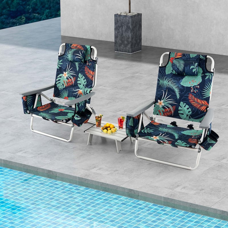 Costway 2-Pack Folding Backpack Beach Chair Table Set 5-Position