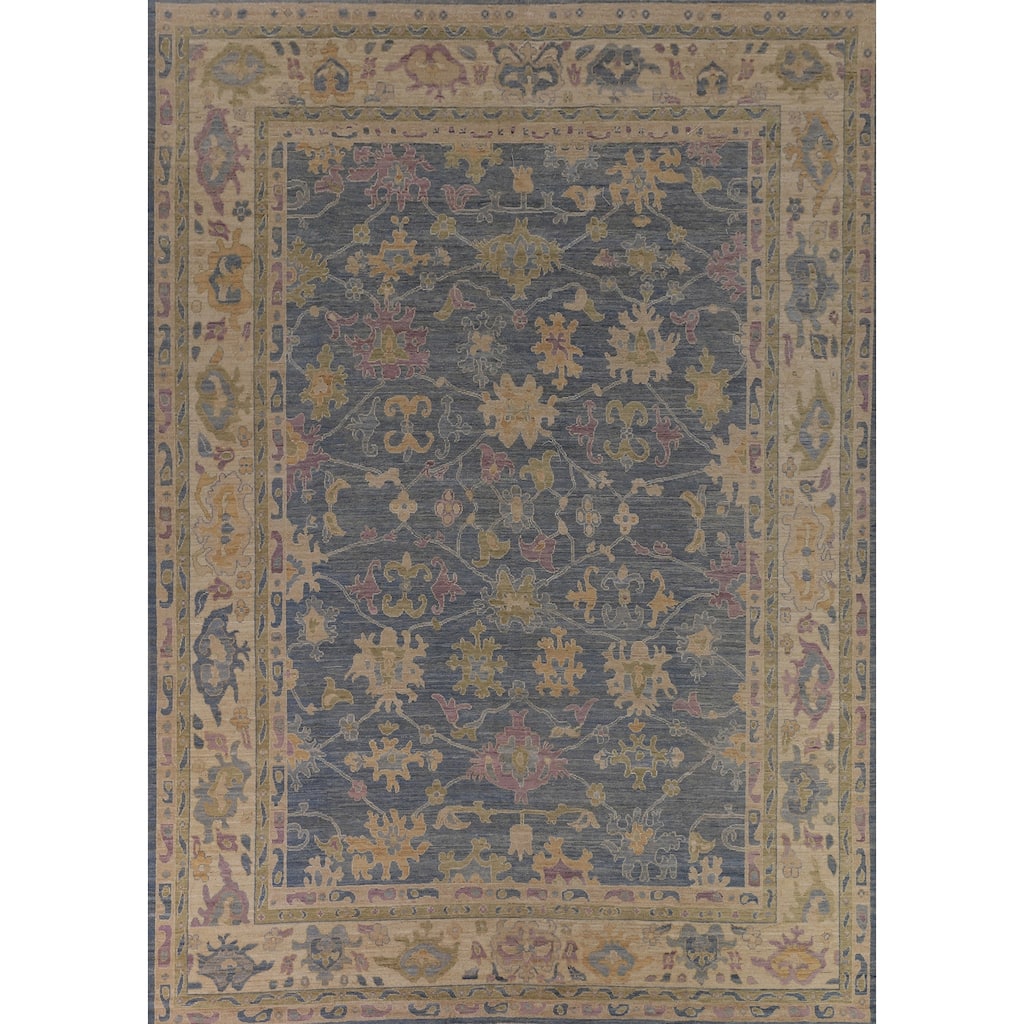 Vegetable Dye Blue Oushak Oriental Large Area Rug Handmade Wool Carpet - 10'5"x 13'8"