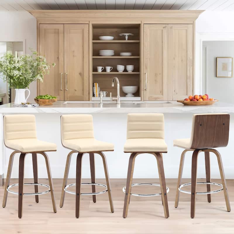 26"/29" Faux Leather Swivel Bar/Counter Stools, Set of 2/3 - Set of 4 - Cream - Counter Height