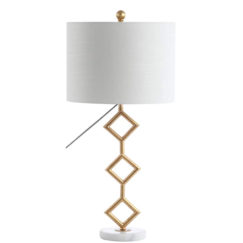 Cecile 29.5" Modern Gilt Metal with Marble Base LED Table Lamp, Gold/White by JONATHAN Y