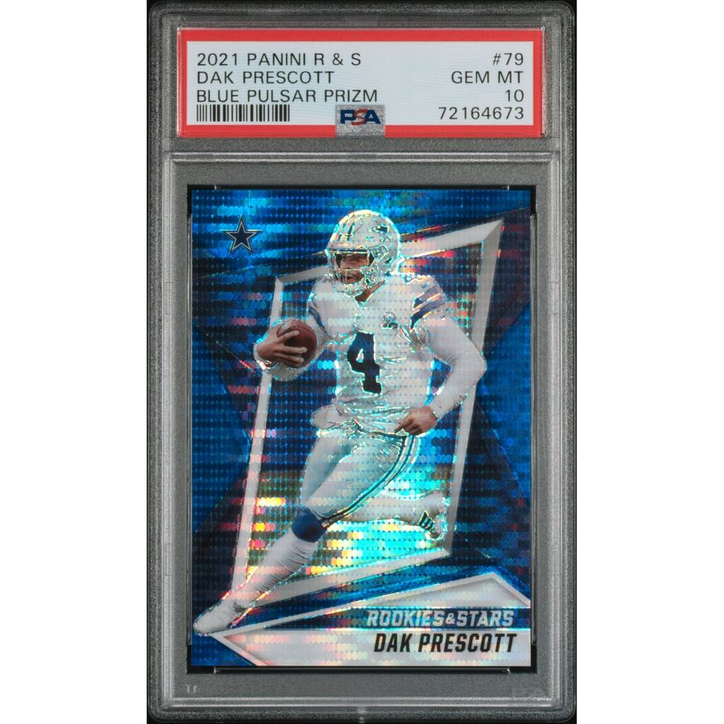 Dak Prescott 2021 Panini Rookies & Stars Blue Pulsar Prizm Card #79 PSA 10 3/50 - 8'6" x 11'6"