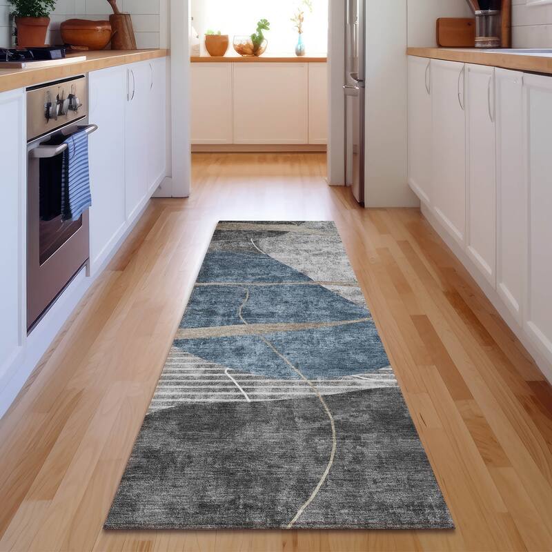 Premium Washable Super Soft Modern Carson Mayfield Rug - Blue - 2' 3" x 7' 6" - Runner