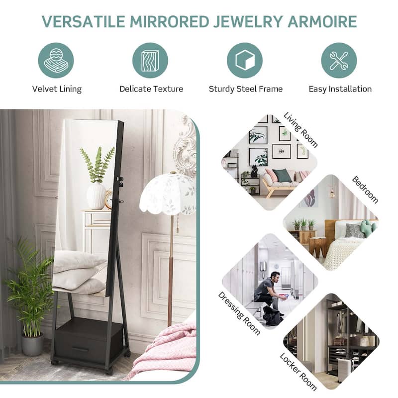 Costway Jewelry Cabinet Armoire Full Length Mirror Lockable with