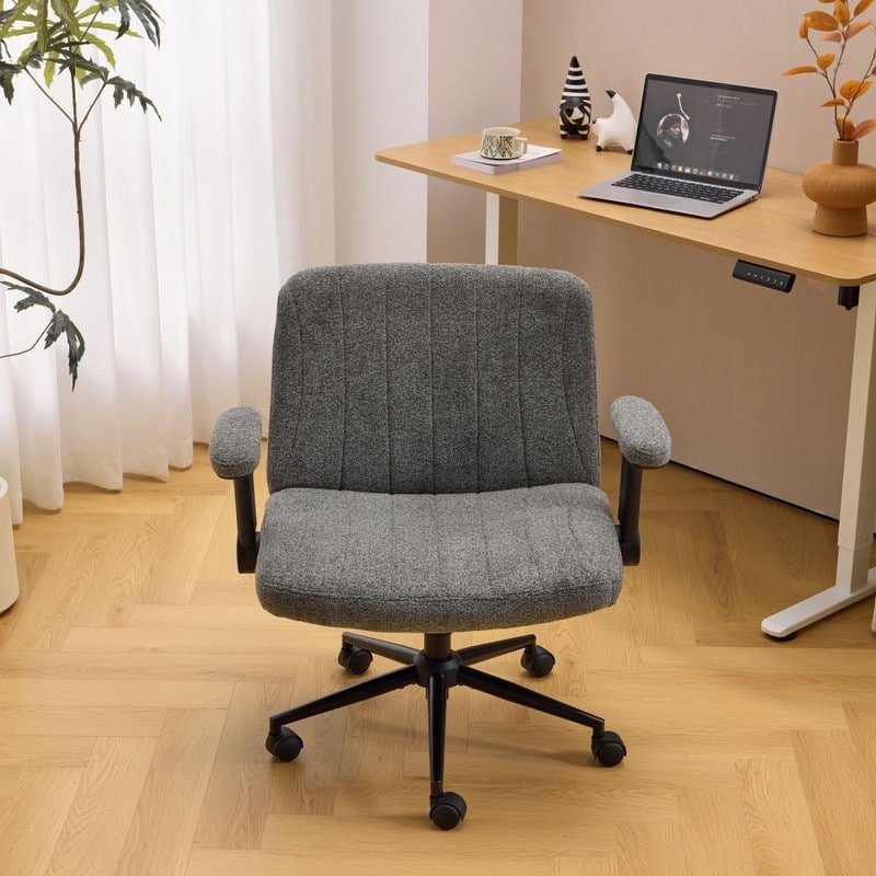 Chenille Swivel Chair With Adjustable Flip-Up Arms For Cross-Legged