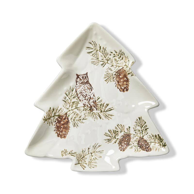 Wilde Pine Tree Shaped Ceramic Platter for Serving Christmas Treats 9.5 x 9 x 1 inches Dishwasher Safe Multicolor