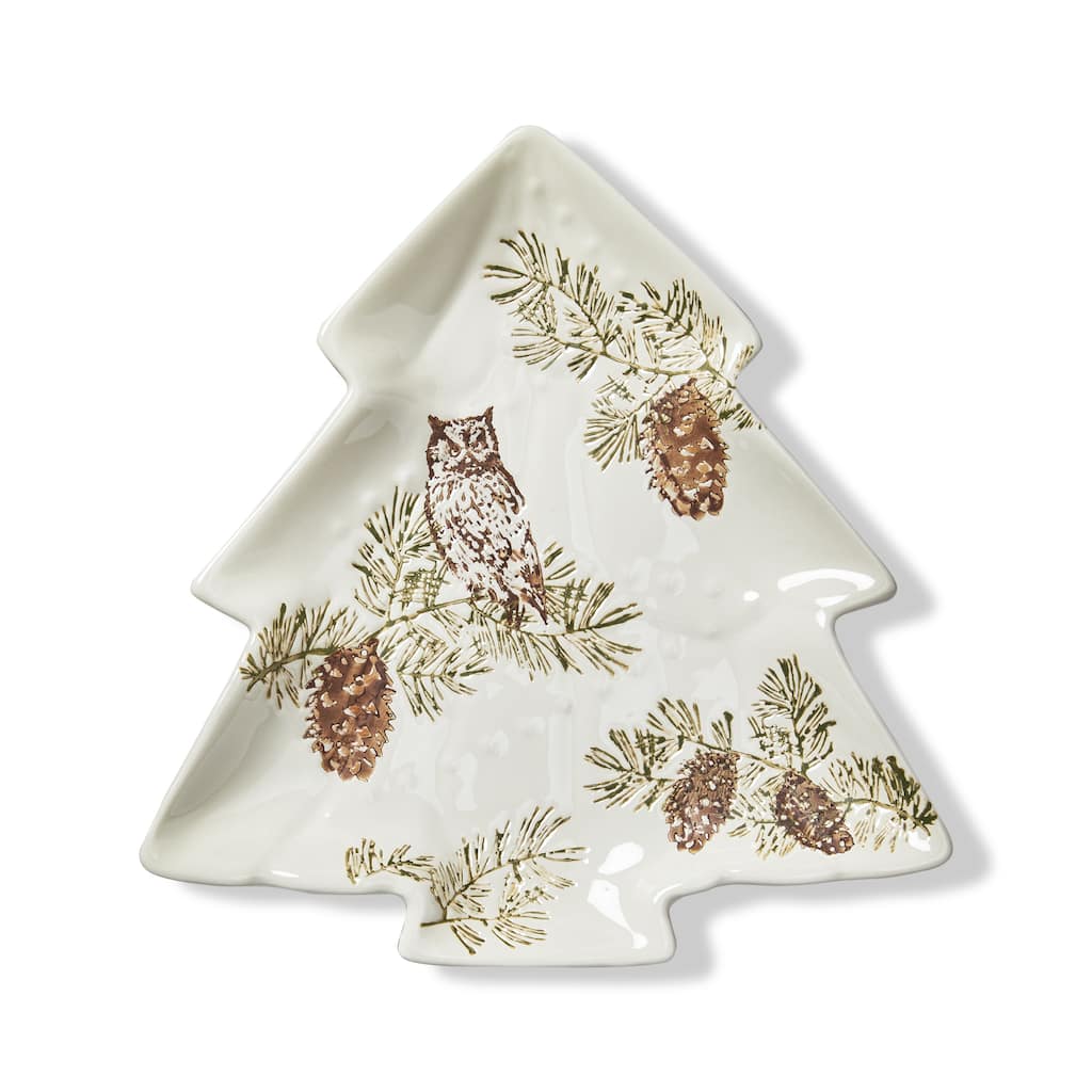 Wilde Pine Tree Shaped Ceramic Platter for Serving Christmas Treats 9.5 x 9 x 1 inches Dishwasher Safe Multicolor