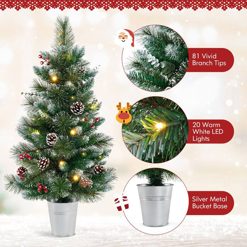 Gymax 3 FT Artificial Xmas Tree w/ 81 Branch Tips Eucalyptus Leaves