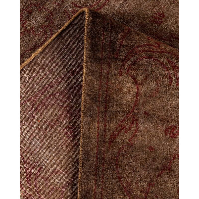 Overton Hand Knotted Wool Vintage Inspired Modern Contemporary Overdyed Brown Area Rug - 9' 5" x 11' 8"