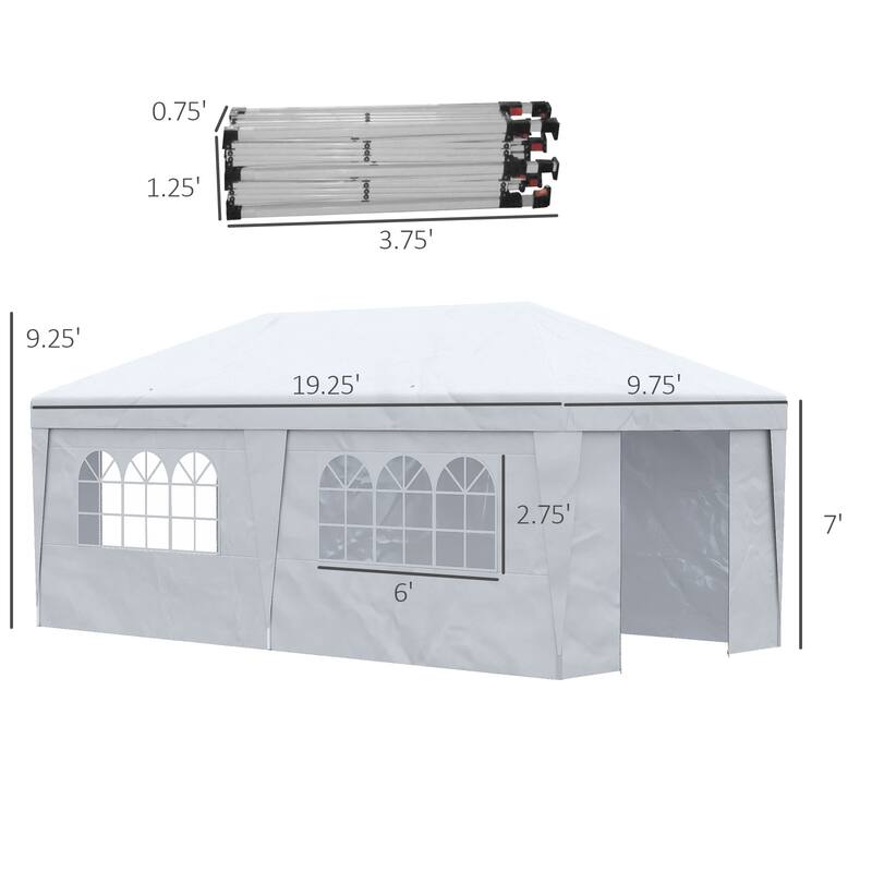 Outsunny 19' x 10' Pop Up Canopy with Sidewalls, Height Adjustable Large Party Tent with Leg Weight Bags