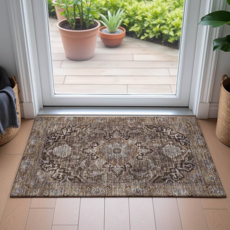 Machine Washable Indoor/Outdoor Traditional Medallion Chantille Rug