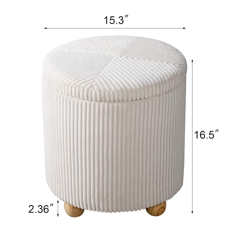 Adeco Round Velvet Storage Ottoman