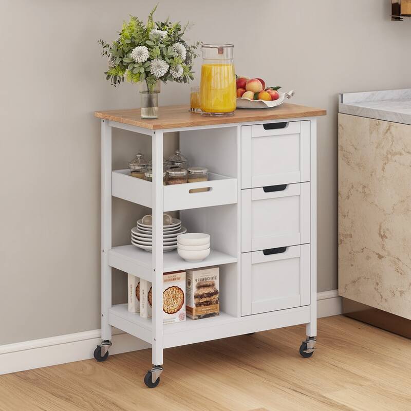 Kitchen Island Cart with Storage, Rolling Kitchen Island e on Wheels with Worktop - White
