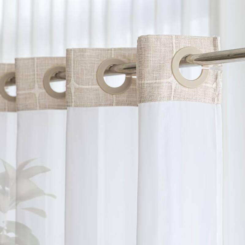 No Hook Geometric Tassels Shower Curtain with Snap-in Liner