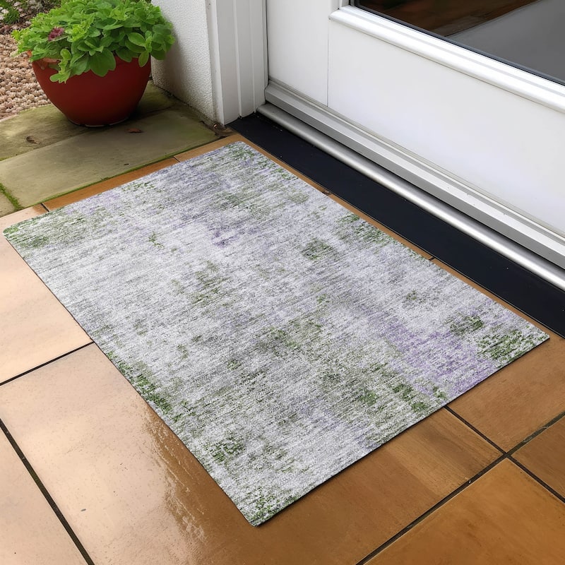 Machine Washable Indoor/ Outdoor Chantille Abstract Modern Rug - Olive - 1'8" x 2'6"