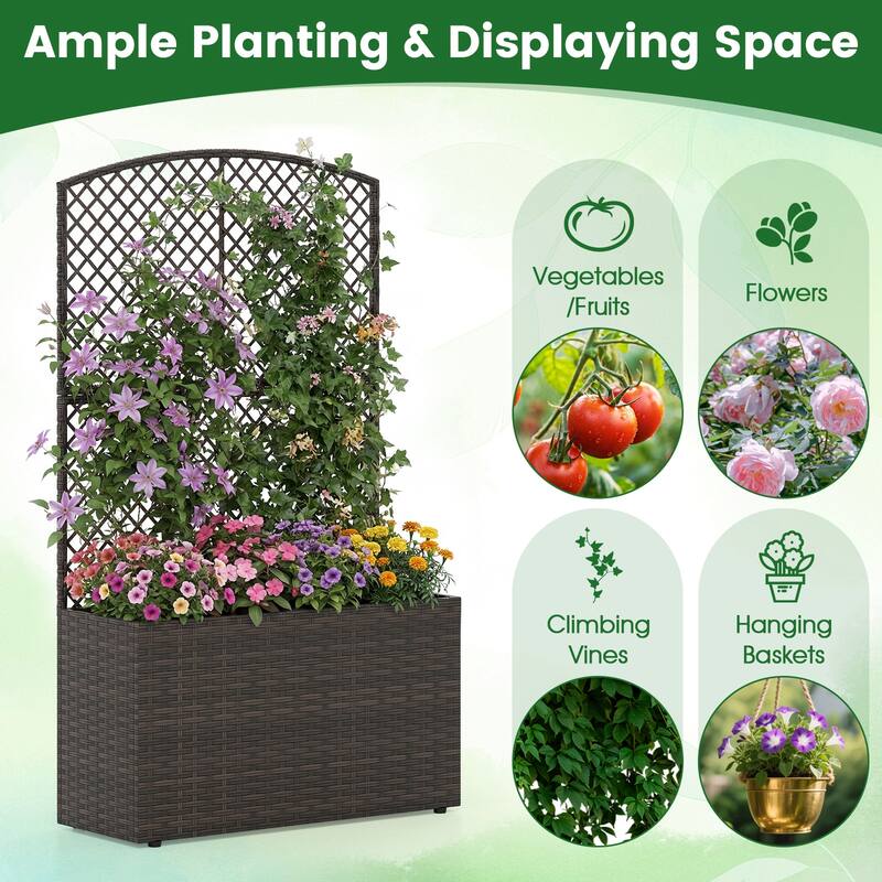 Gymax 2PCS 49'' Raised Garden Bed w/ Trellis Wicker Planter Box w/