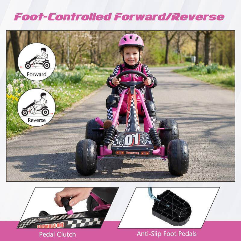 Gymax Kids 4-Wheel Pedal Go Kart w/Clutch & Hand Brake Multi-Terrain