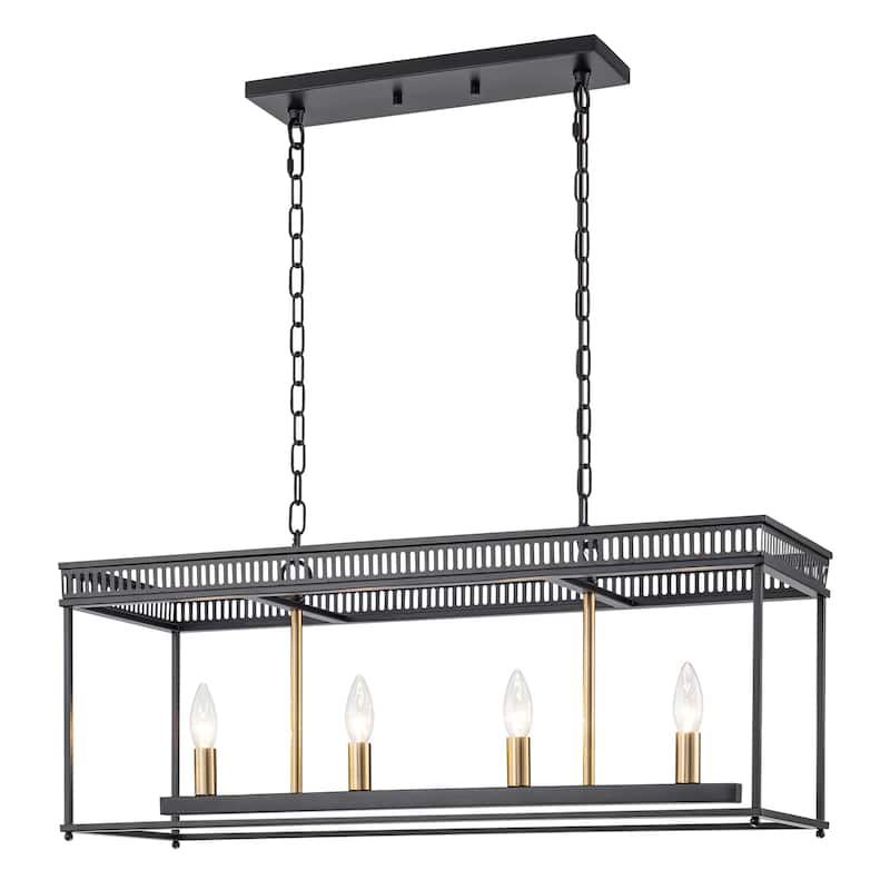4-Light Black Industrial Rectangular Caged Chandelier Kitchen Island - Dia.29.92-in