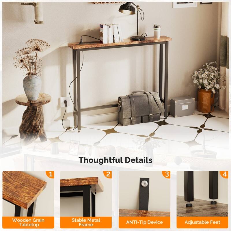 39.37''Narrow Console Sofa Table with Power Outlets and USB Port