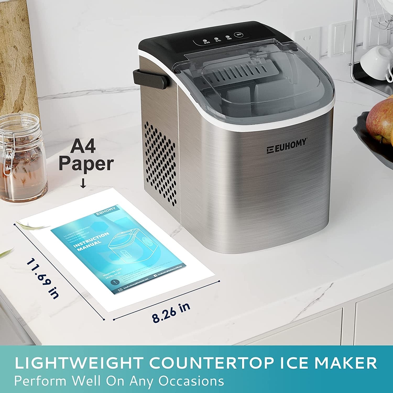 EUHOMY Countertop Ice Maker Machine with Handle (Silver) - Bed Bath &  Beyond - 37418728