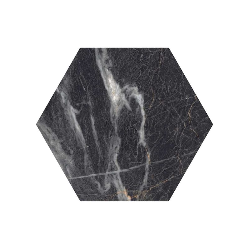 Oscuro 8x9 Black/ Gold Matte Hexagon Marble Look Porcelain Tile - Floor & Wall