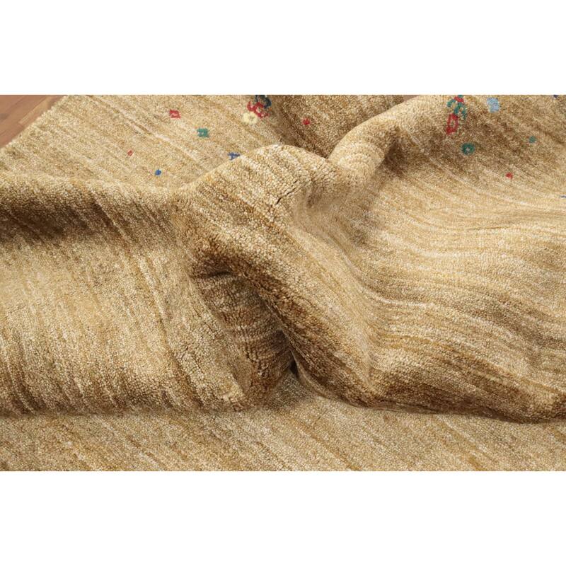 Hand Knotted Oriental Viscose Silk Carpet Tribal Animal Pictorial Yellow & Gold Gabbeh Area Rug - 11' 11'' X 9' 1''