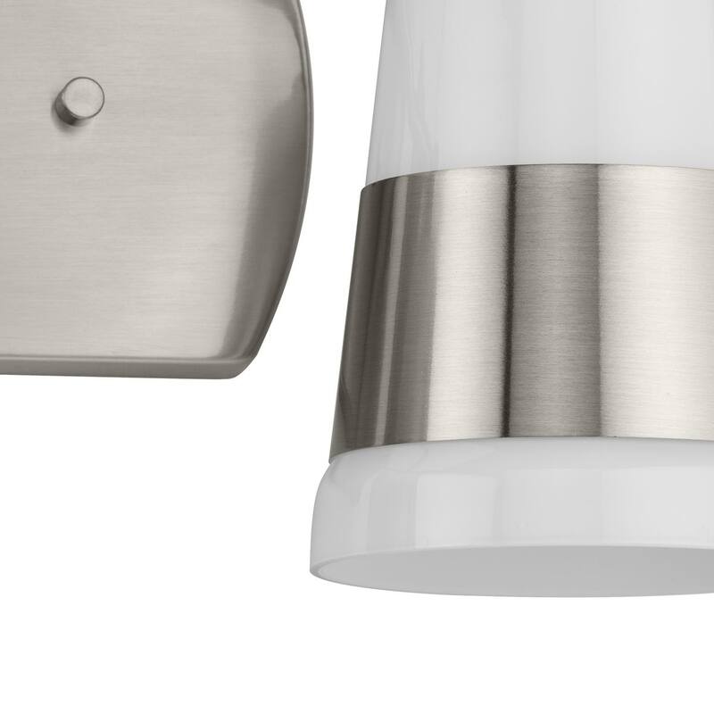 Haven Collection Two-Light Brushed Nickel Opal Glass Luxe Industrial Bath Light - 16 in x 6.75 in x 7 in