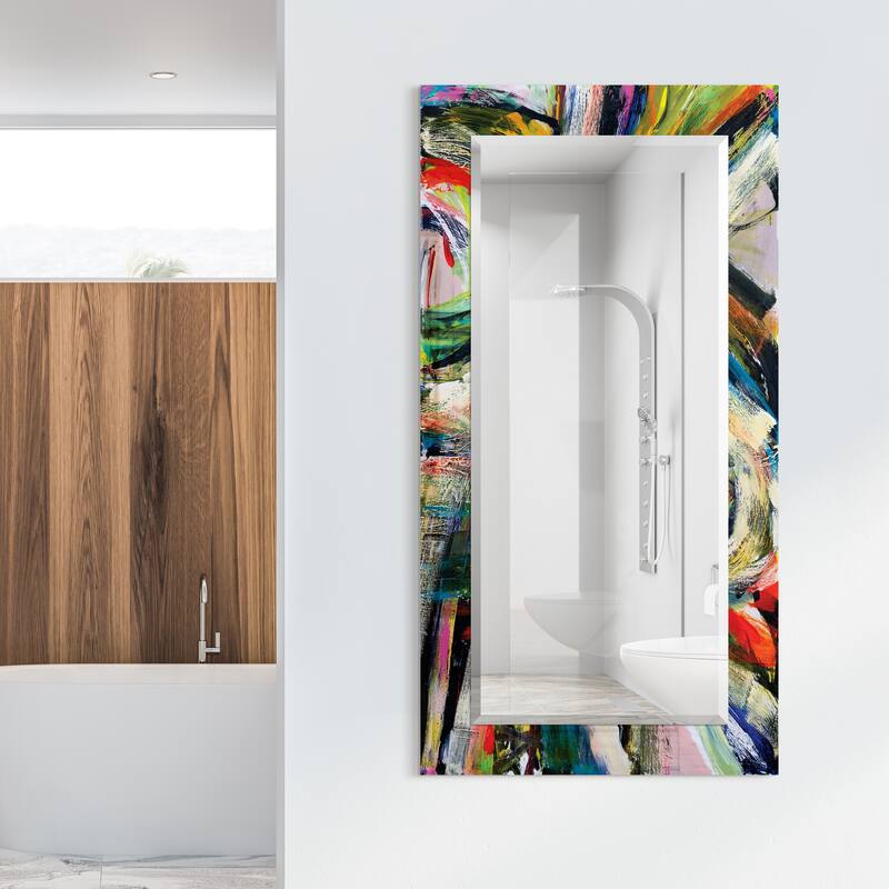 Abstract Rectangular Beveled Wall Mirror, Leaner,Large Mirror, Bathroom Mirror,Cheval Mirror,Ready to Hang - 54" x 28" Red/Multi
