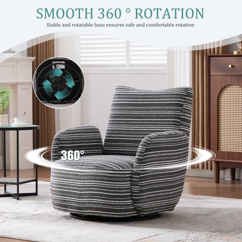 Swivel Striped Accent Chair with Metal Base, Modern Arm Chair for Living Room, Fabric Club Single Sofa Chair