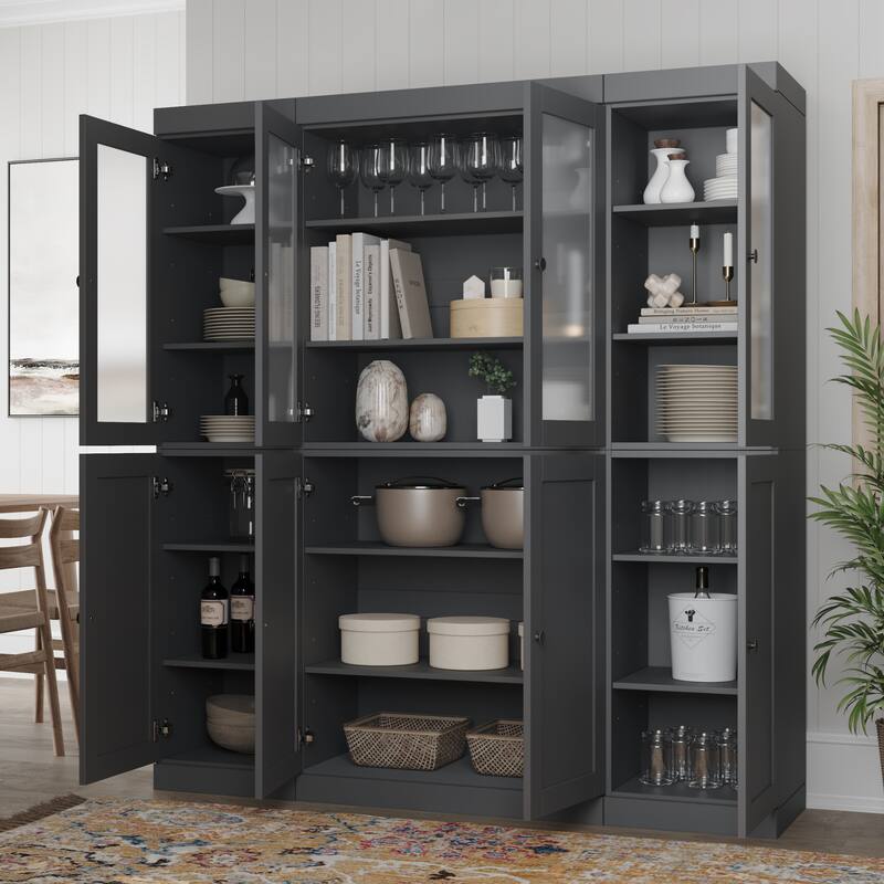 Palace Imports 100% Solid Wood 65" Pantry Cabinet with Frosted Glass, Shaker Doors and Adjustable Shelves