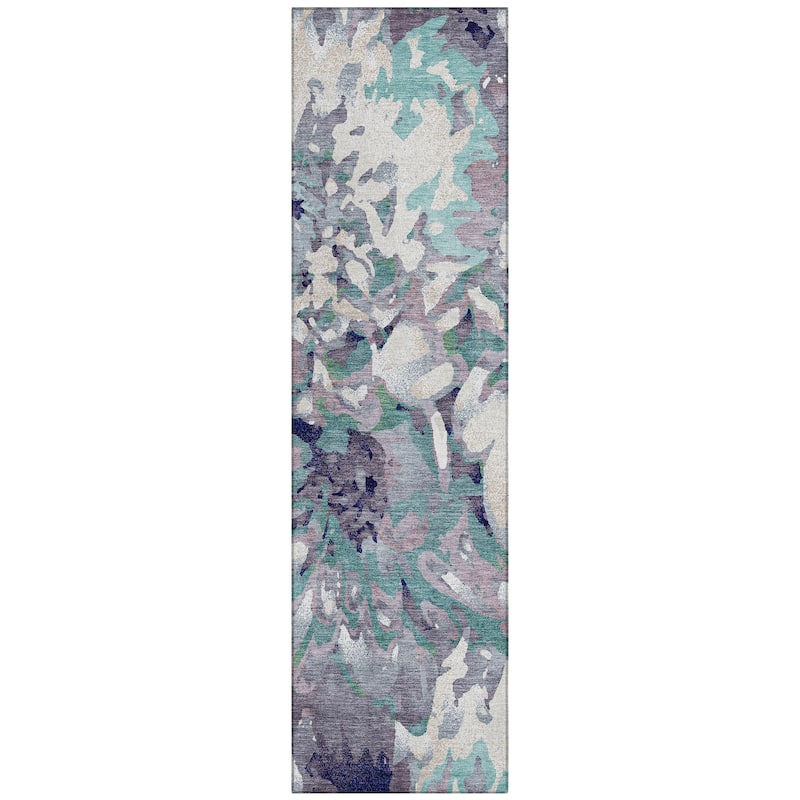 Machine Washable Indoor/ Outdoor Abstract Floral Chantille Rug