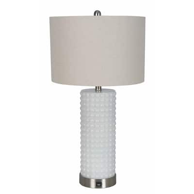 30" Textured USB Glass Table Lamp, White (Set of 2) - 28.5